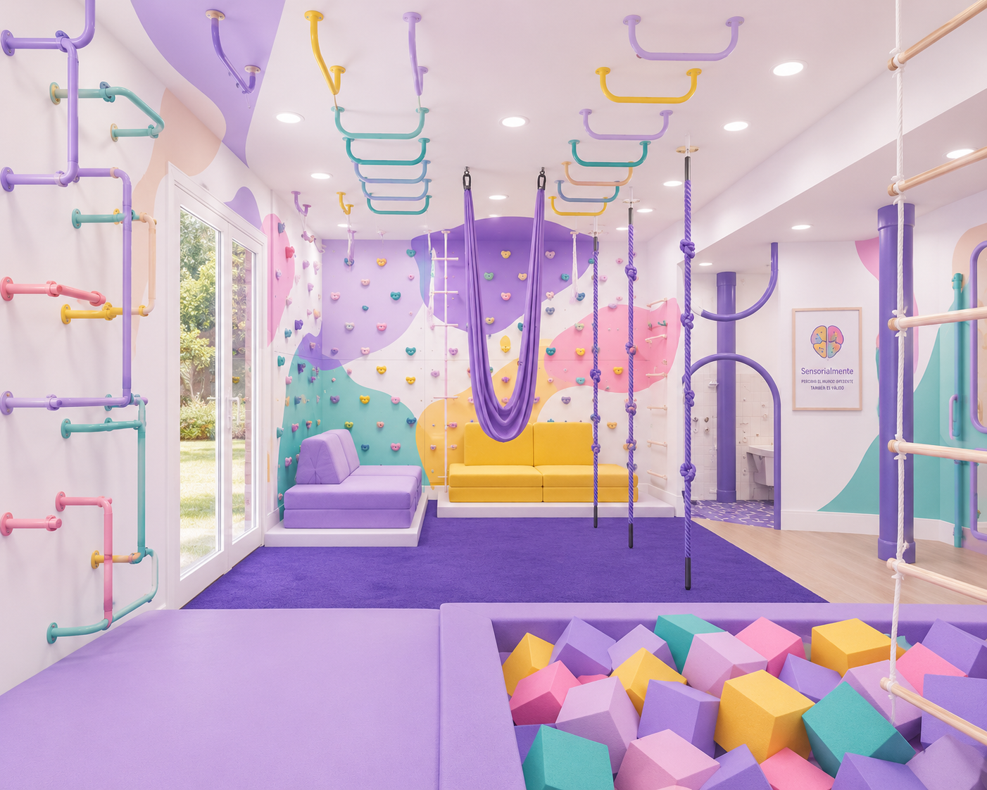 Sala sensorial para colegio diseñada con evidencia, Ley TEA — zona de regulación y juego